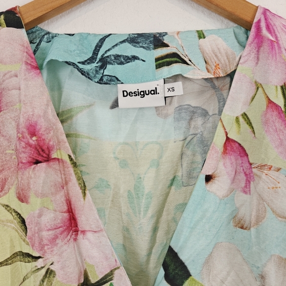 Desigual Nwot Cherry blossom midi Button Up dress Multi Floral Print Size XS - Picture 11 of 16